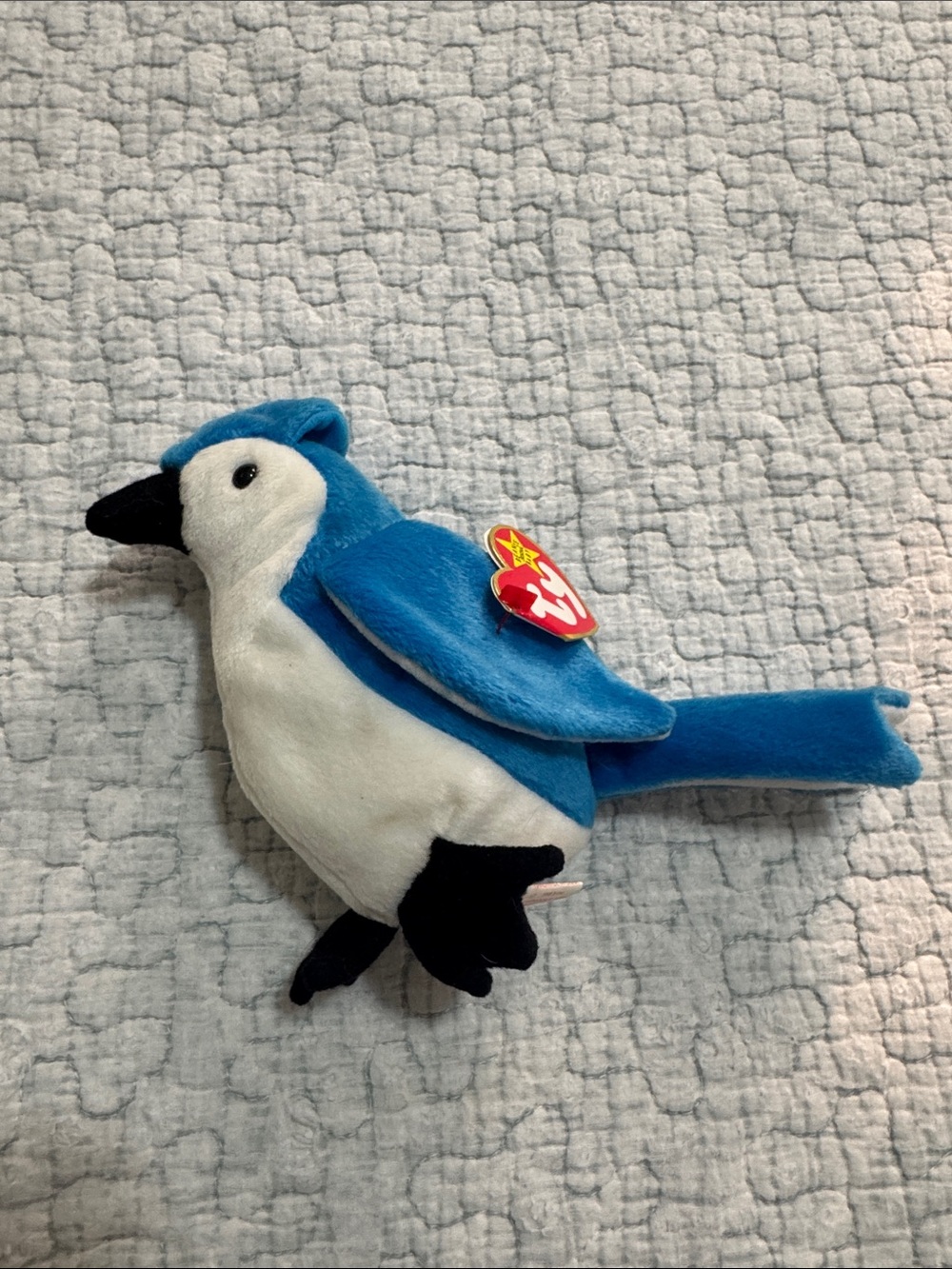 Ty beanie baby ROCKET Blue & White Plush Bird with Black Beak and Feet